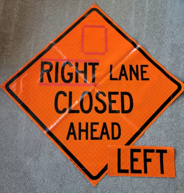 Watchdog Orange Reflective Roll-up Vinyl Sign 48x48 RIGHT LANE CLOSED AHEAD LEFT