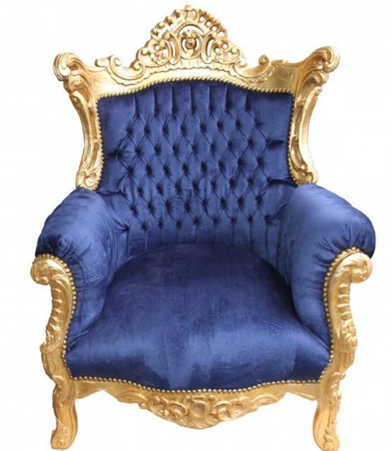 Casa Padrino Barock Sessel Al Capone Royalblau / Gold - Antik Wohnzimmer Sessel