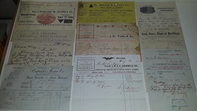 Antique Letterhead Billhead Receipts  1800's  LOT 0602