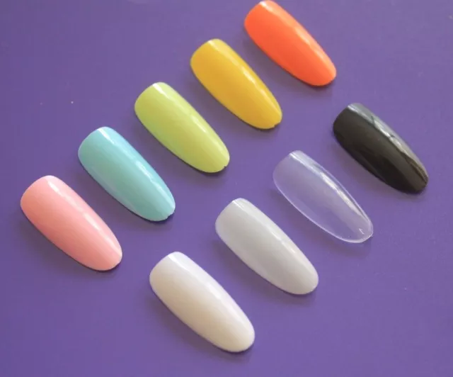 20 100 500 Full Cover Long OVAL Pre Shaped Design False Tips Fake Glue On Nails 3