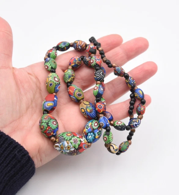 Collier Sautoir Perles De Verre De Murano Années 50 - Grosses Perles Bleues - Rare - Parfait état