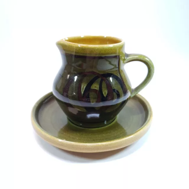 Brixham Pottery Mint Sauce Jug & Saucer 3-inch Green Glazed Rustic Ceramic Devon