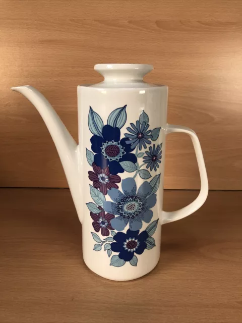 Vintage J&G Meakin Studio Pacific Pattern Blue Floral Coffee Pot Ceramic Rare