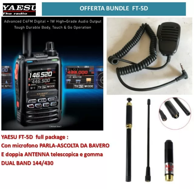 YAESU FT-5D RTX C4FM/FM  144/430 GPS e BLUETOOTH +MIC+ANTENNA 100158+44+9