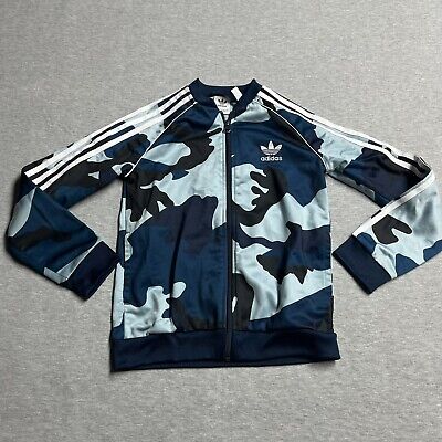 Adidas Teal Blue Camouflage Print Track Jacket Youth Size Small (9-10)