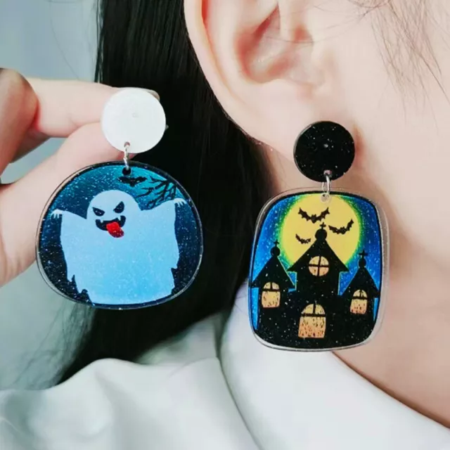 Creative Acrylic Pumpkin Ghost Earrings Dangle Drop Party Jewelry Halloween Gift