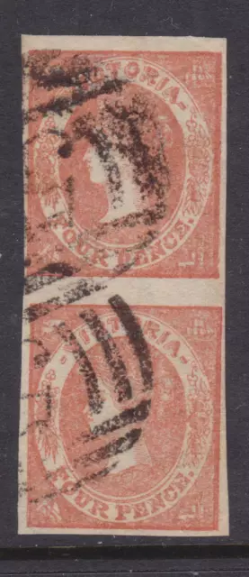 VICTORIA EARLY 1857 4d Vermilion Red QV EMBLEM STAR WMK PAIR SG 42 (QC70)