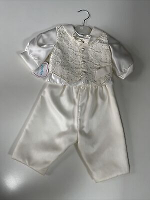 Baby Plain White Ivory Christening Wedding Kinder Outfit Size 0-6 Month