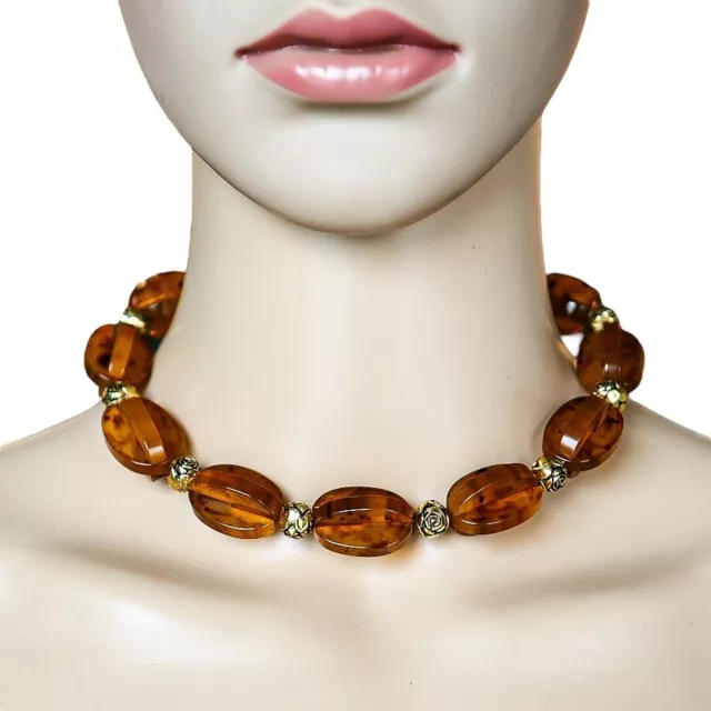 Art Deco Root Beer Swirl Bakelite Rare Two Parts Puzzle Beads Choker Necklace