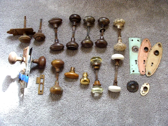 22 Antique Vintage White Porcelain Steel Brass & Glass Door Knobs Plus- Crafts