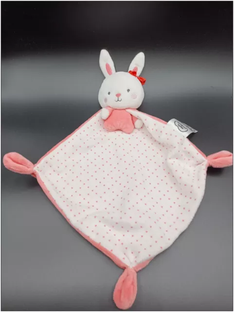 Doudou Lapin - Mots D'enfants - Plat Rose Et Blanc COEURs - Noeud