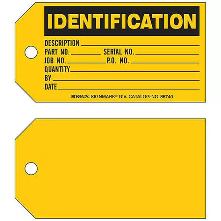 Brady 86740 Ident Tag,3 X 5-3/4 In,Bk/Yel,Met,Pk100