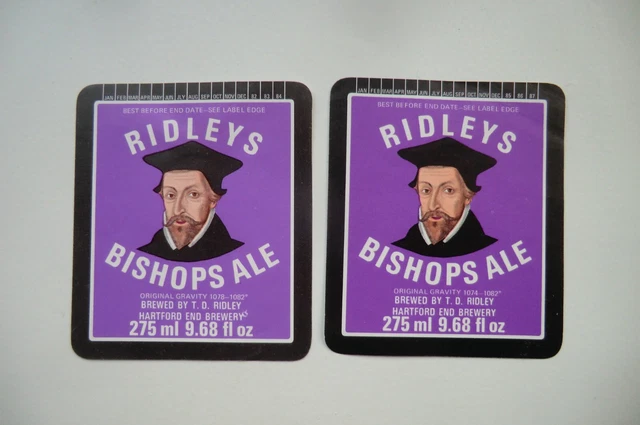 1984 & 1987 Mint Pair Ridley Chelmsford Bishops Ale Brewery Beer Bottle Label
