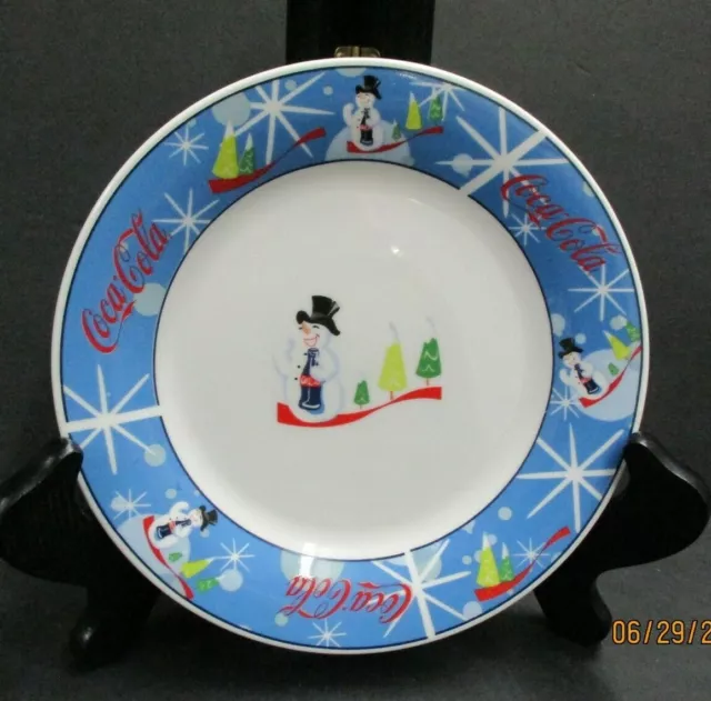 Vintage Coca-Cola Brand Stoneware "Laughing Snowman" Set 4 Dessert/Salad Plates