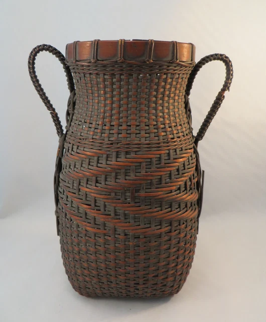 Antique Japanese Woven Bamboo Ikebana Flower Arranging Basket Vase Japan
