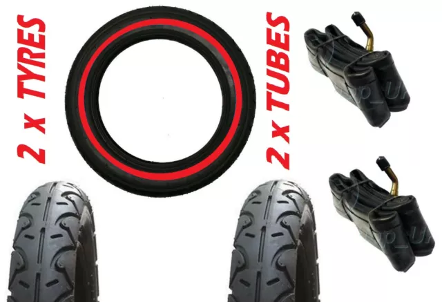 MOUNTAIN BUGGY URBAN Rear 12 1/2"  2 x Pram Tyres & 2 x Bent Tubes RED LINE