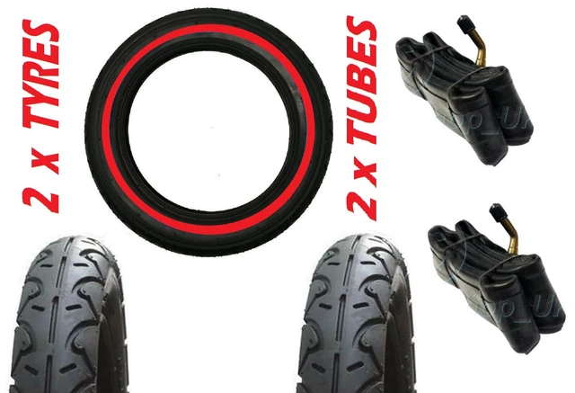 Phil & Teds Explorer  12 1/2"  2 x Pram Tyres & 2 x Bent Valve Tubes RED LINE