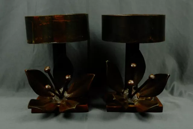 Pair of Jan BarBoglio Hand Forged Iron Candle Holders Signed 7 1/4" (H)