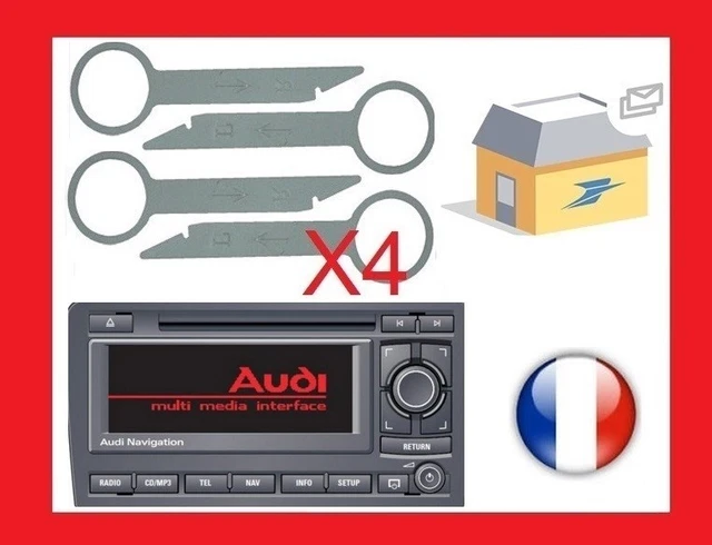 Lot De 4 Clés D'extraction Autoradio Pour Audi, Seat, Skoda, VW - Double DIN / GPS