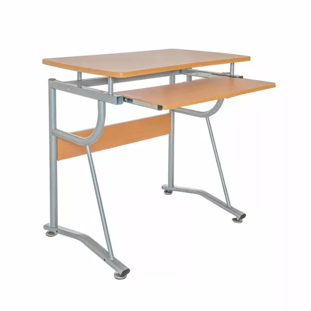 Compact Computer Desk with Pullout Keyboard Tray in Laminated Cherry Finish