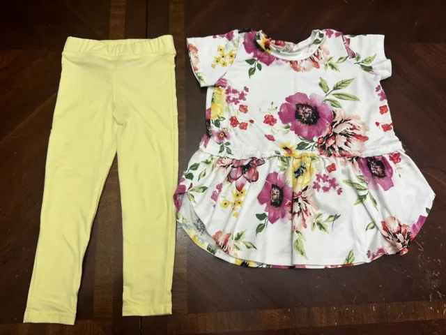 Girls Size 2t 3t Pomelo 2 Piece Set Outfit Shirt Top Leggings Flowers Easter