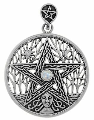Jewelry Trends Sterling Silver Celtic Goddess Pentacle Pendant with Moonstone