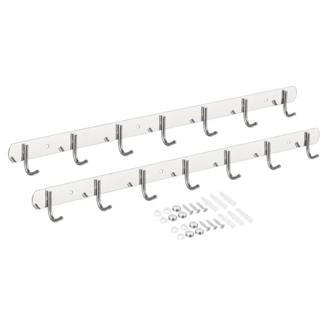 Coat Hook Rack, Stainless Steel Wall Mounted with 7 Hooks Wall Hangers 2Pcs