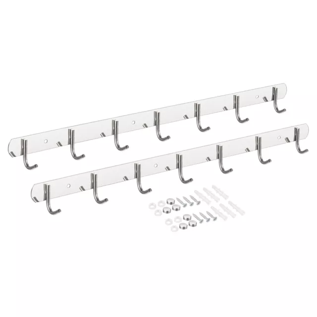 Coat Hook Rack, Stainless Steel Wall Mounted with 7 Hooks Wall Hangers 2Pcs