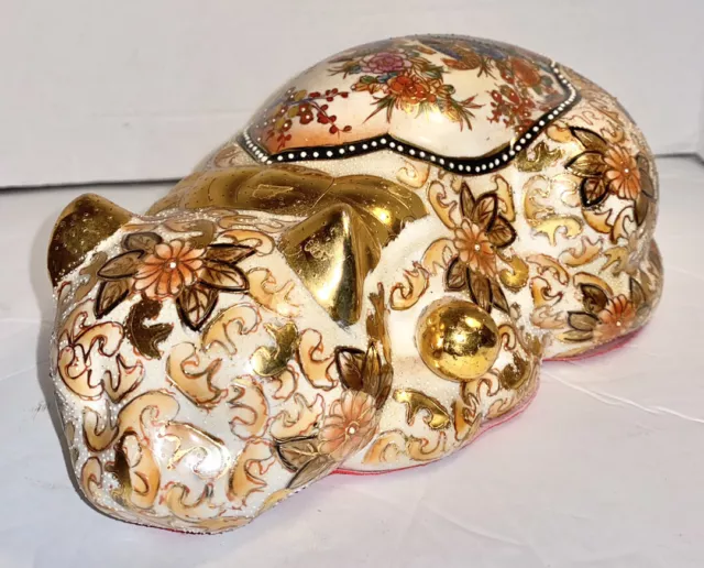 Vintage Chinese Porcelain Cat & Pheasant Style Gold Hand Enameled Glazed 9.25” 2