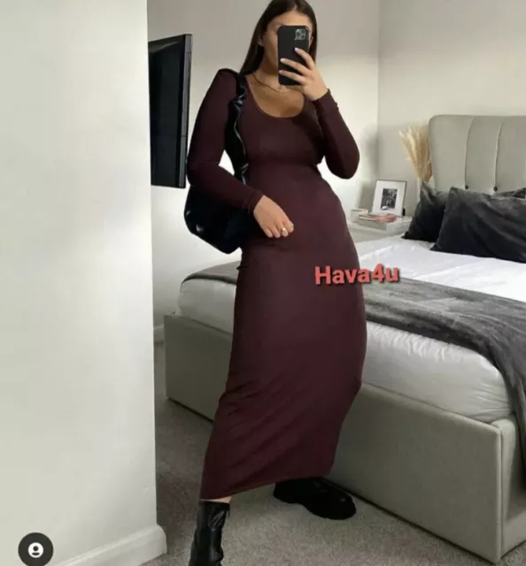 ZARA Maroon Knit Maxi Dress M BNWT Brown