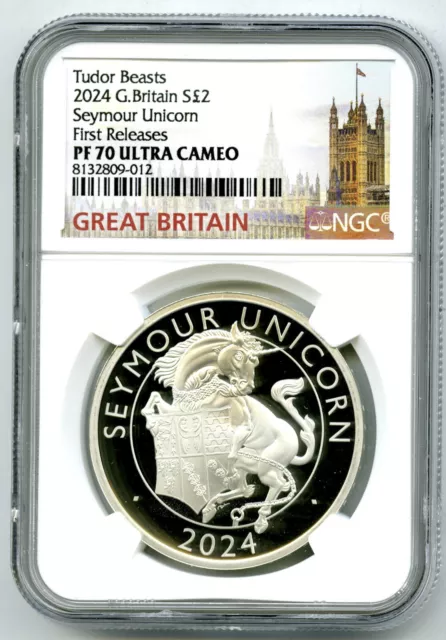 2024 Great Britain 1Oz Silver Proof Ngc Pf70 Tudor Beasts Seymour Unicorn