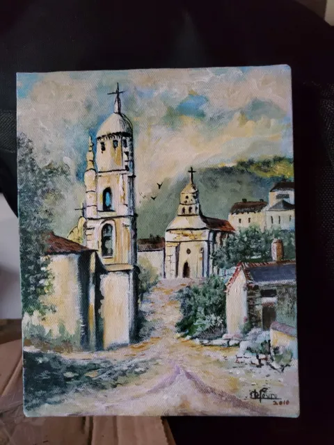 huile sur toile ancienne Église Corse  Signé