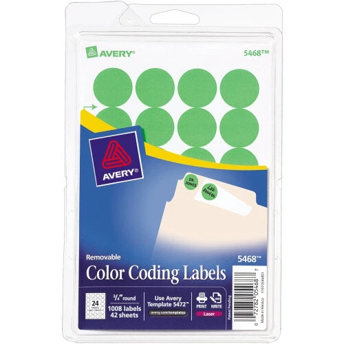 (Neon Green, .75" Round) - Avery Print/Write Self-Adhesive Removable Labels
