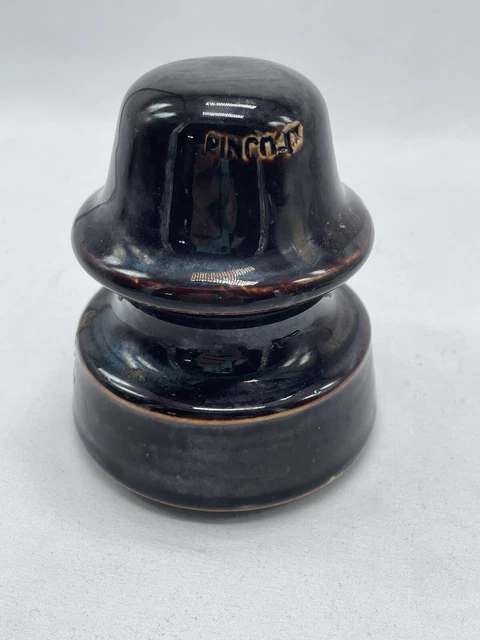Vintage Porcelain Ceramic Pottery Brown Glazed Insulator - Threaded Base 3