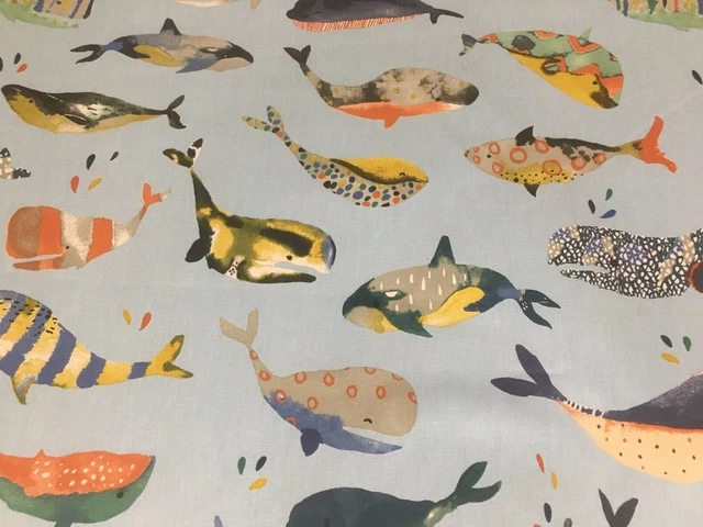 Whale Watching  Ocean  Blue 140cm wide Curtain/Craft Fabric