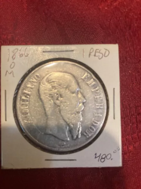 1866-Mo Mexico Empire Maximiliano Silver Peso