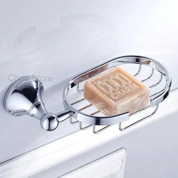 Modern Wall Mounted Bathroom Shower Soap Dish Holder Bath Storage Basket Chrome