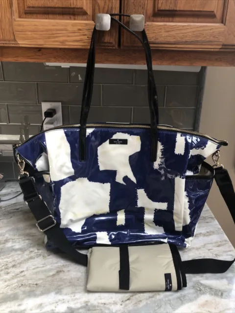 Kate Spade Womens  Diaper Bag Organizer Tote Large Blue/ Cream Patent Leather