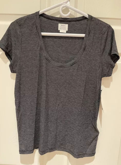 NWT, RVCA, Women's Short Sleeve Scoop Neck T-Shirt, Striped Ash, Size S