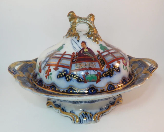Large Antique Birks Bros Penang Chinoiserie Lidded Gilded Serving Tureen c1880