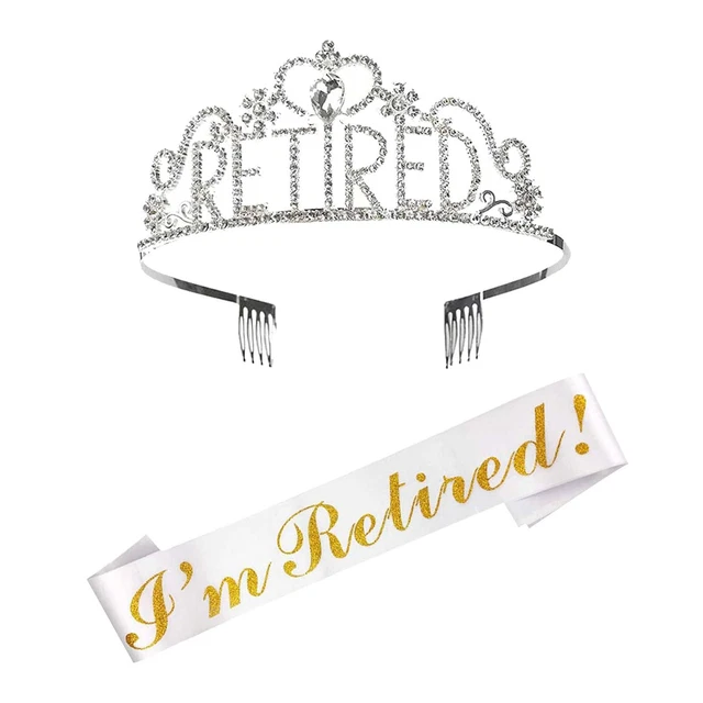Retirement Decorations Retired Party Supplies Rhinestone Tiara and Sash Set