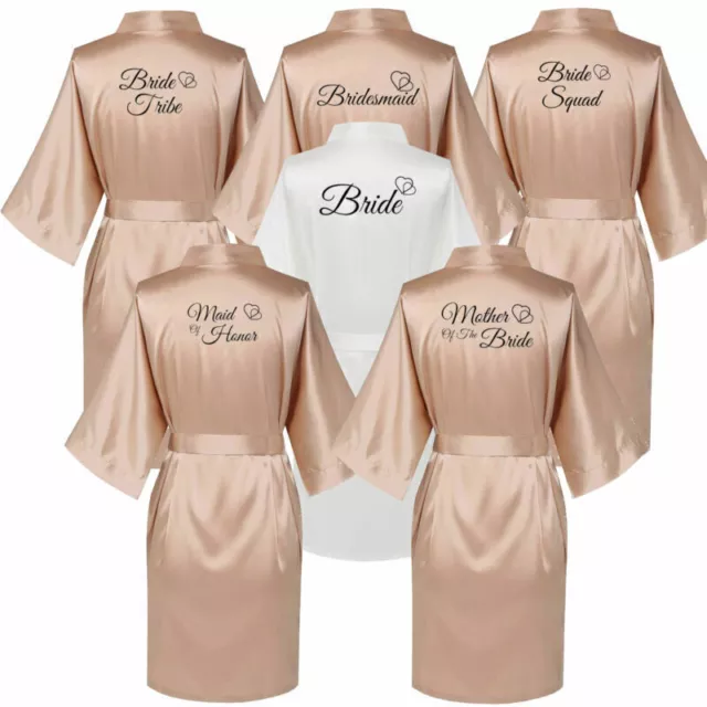 Personalised Champagne Satin Wedding Bridesmaid Bride Robe Hen Party Women Gown