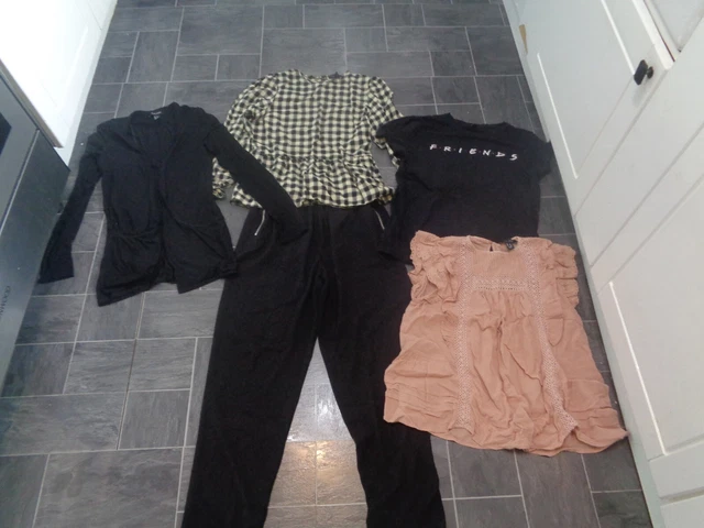 ladies newlook clothes bundle-size 10-black trousers+3 x tops+long cardigan