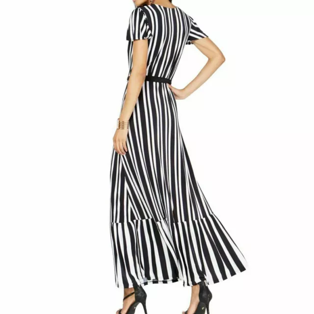 INC International Concepts Women's Striped Faux-Wrap Maxi Dress, Black/White 2