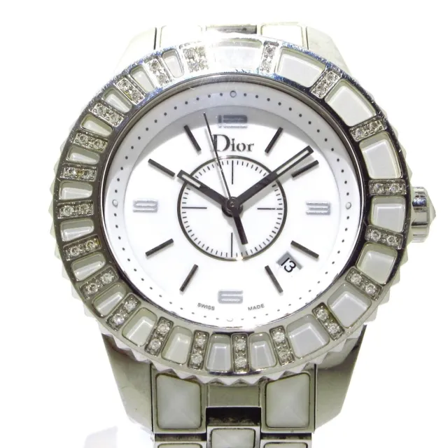 Auth DIOR/ChristianDior Crystal CD113112 White - Silver Women's Wrist Watch