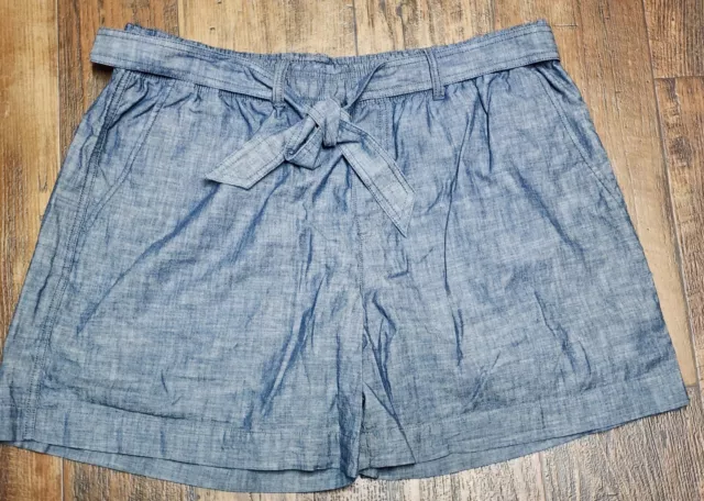 NWOT Polo Ralph Lauren Women's Blue Chambray Linen Tie Belt Trousers Shorts