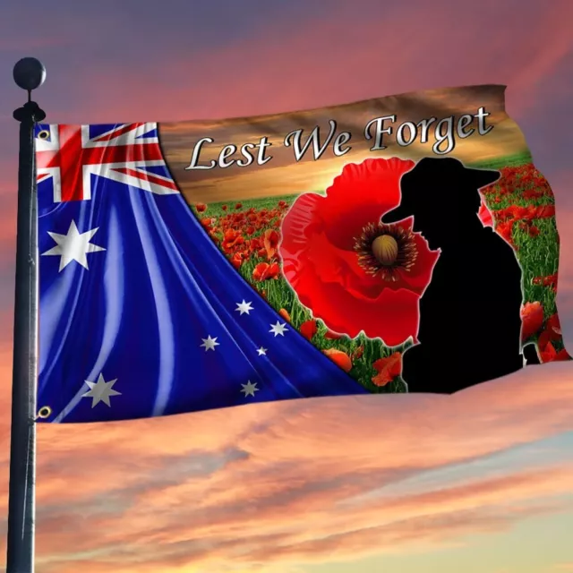 Australian Veteran Flag Anzac Day Grommet Flag Lest We Forget Flag Poppy Flower