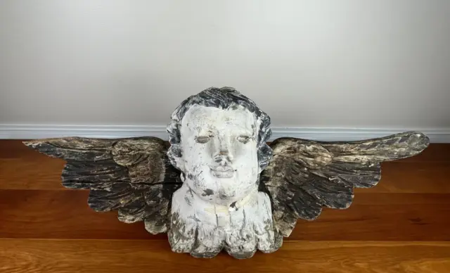 Carved Wood Polychrome 25" Angel Architectural Decor