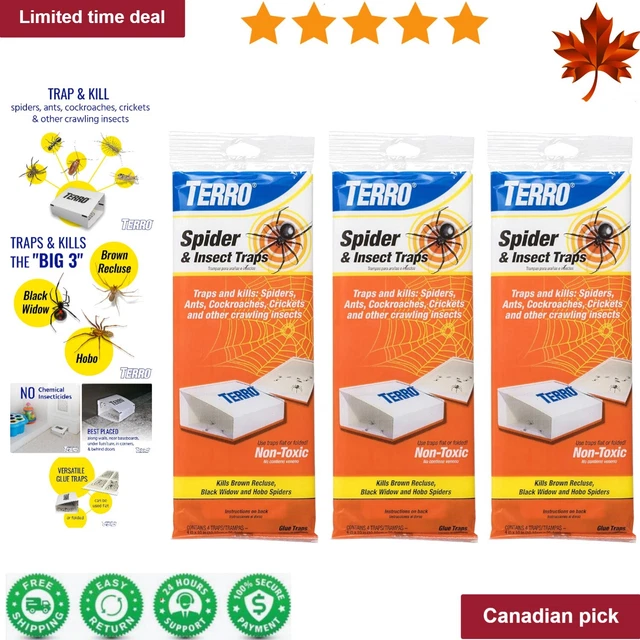 Effective Spider & Insect Traps - 3 Pack, 12 Traps - Convenient, Pesticide Free