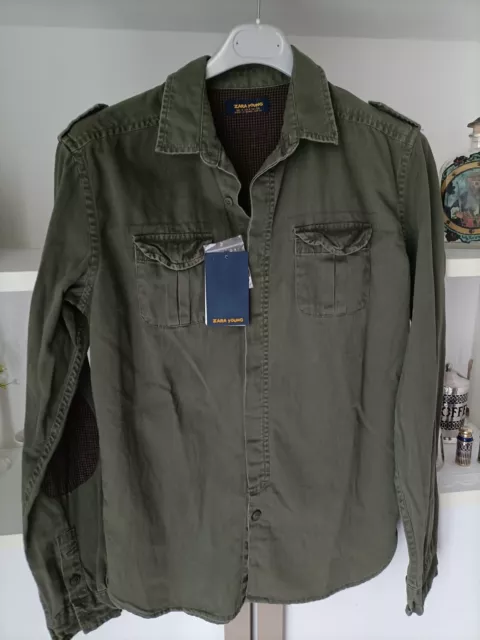 Camicia uomo Zara Young taglia M in cotone manica lunga colore verde nuova